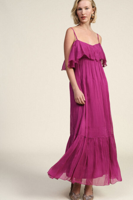 Dlhé šaty na ramienka s volánmi